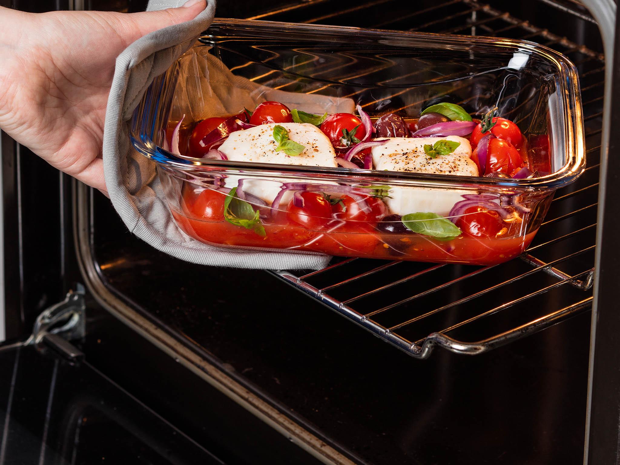 Glass Pan being put into the oven