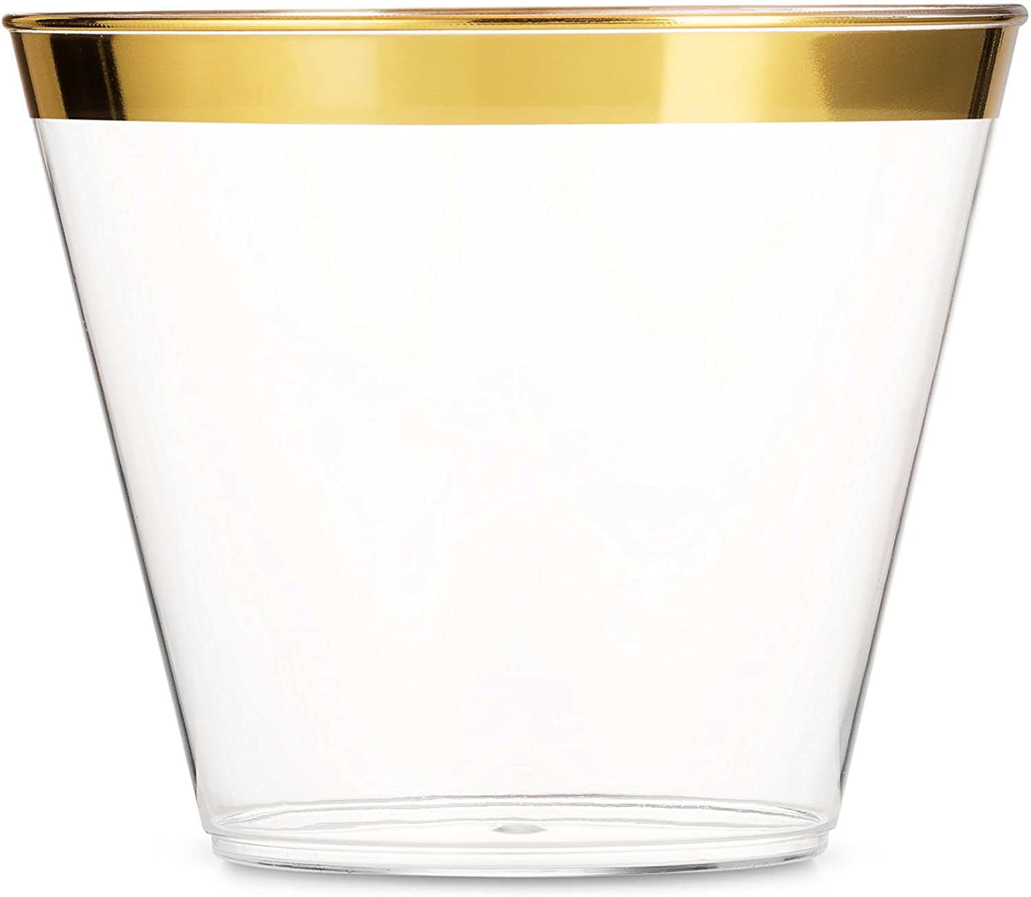 Munfix Clear Plastic Wine Glass with Gold Rim